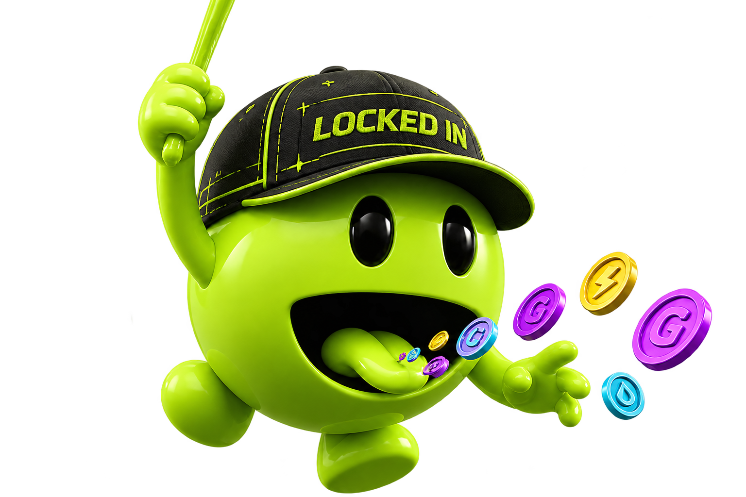 Gulp Gone Wild mascot wearing the LOCKED IN cap
